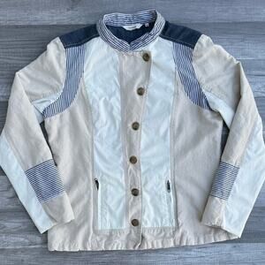 Sundance Button Front Patchwork Jacket Fall Utility Zip Pocket Cream Size 10